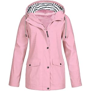 Womens Rain Jacket Windbreaker Hooded Waterproof Long Raincoat Outdoor Hiking Sunscreen Coat with Pockets