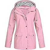 Furundly Womens Rain Jacket Waterproof Outdoor Raincoat with Hood Lightweight Travel Jackets Zip Up Windbreaker