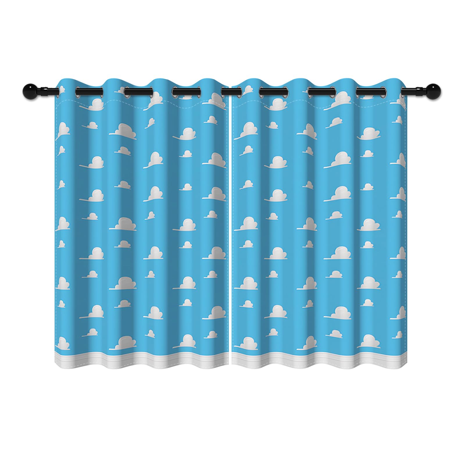 YONGFOTO 168x229cm Cartoon Cloud Curtains for Kids Bedroom, Dreamy Fluffy Baby Blue Cloud Modern Minimalist Blackout Window Drapes with Eyelet for Nursery, 2 Panels