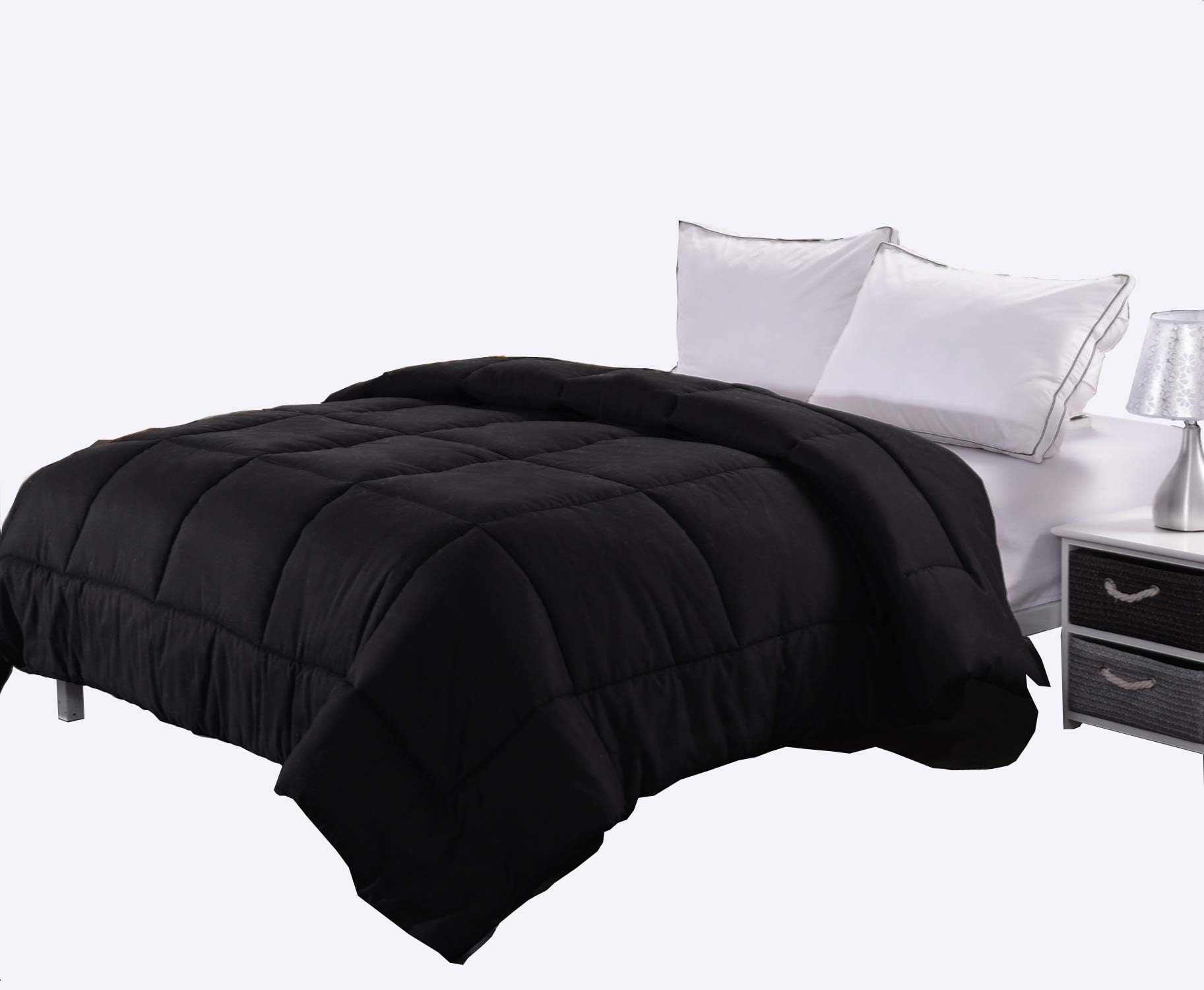 Ghooss All Season Black Bedding Down Alternative Comforter -Hotel Quality Luxury Quilt with Corner Tabs-Super Microfiber Fill -Machine Washable-Queen