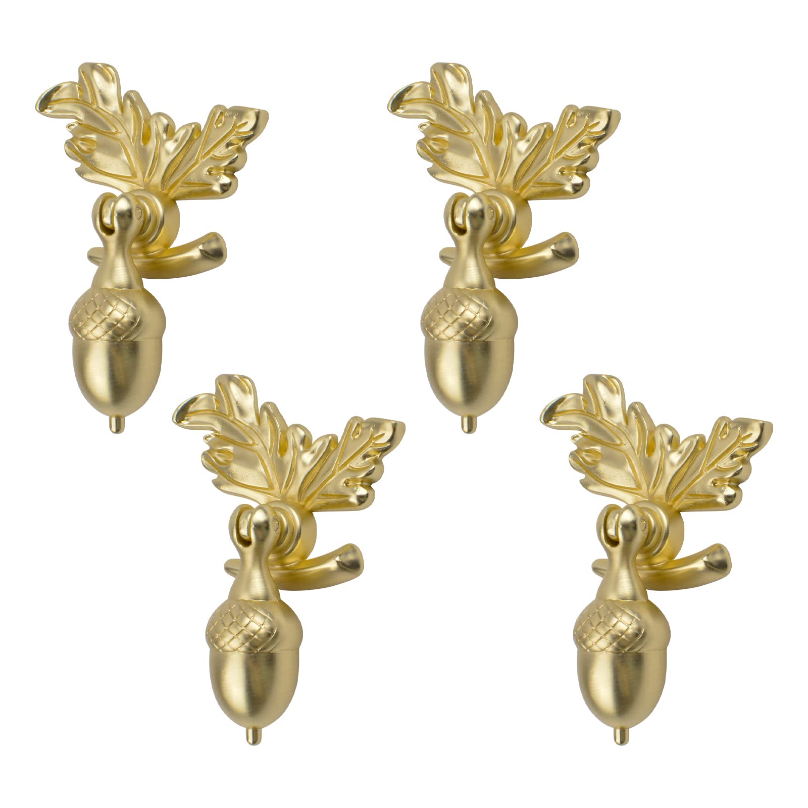 MOROBOR Acorn Drawer Knobs with Leaf Pedestal, 4pcs Antique Zinc Alloy Acorn Nut Squirrel Knob,Drop Pendant Pull Handle Drawer Single Hole Handle for Wardrobe Cupboard Closets (Matte Gold)