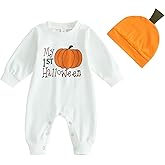 Ledy Champswiin 2Pcs Neutral Outfits Newborn Baby Boy Girl Pumpkin Romper Jumpsuit My 1st Halloween Clothes with Hat