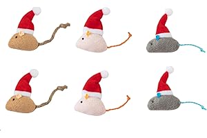 Haourlife 6 Packs Catnip Toys Interactive Toy Christmas Hat Costume Plush Mouse Shaped Cat Toys