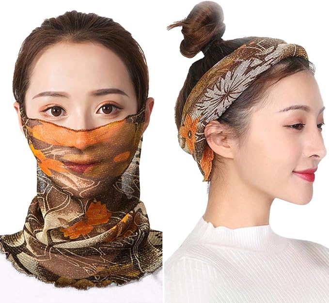 Qyx 2 Stk Frauen Gesichtsschutz Schal Bandana Hangende Ohrschals Sonnenschutz Staubdichte Maske Hals Gamasche Blumendruck Multifunktionale Kopfbedeckung Schleier Gesichtsschutz Fur Den Aussenbereich Amazon De Bekleidung