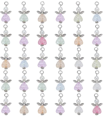 40-Piece Angel Wing Charms Bulk - Silver Tibetan Style Keychain Making Kit