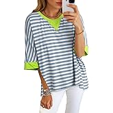 Dokotoo Women's Summer Plus Size Cute Tops Crewneck Color Block Short Sleeve Shirts for Women 2025 Summer Blouses Business Casual Trendy Striped Loose Basic Tee
