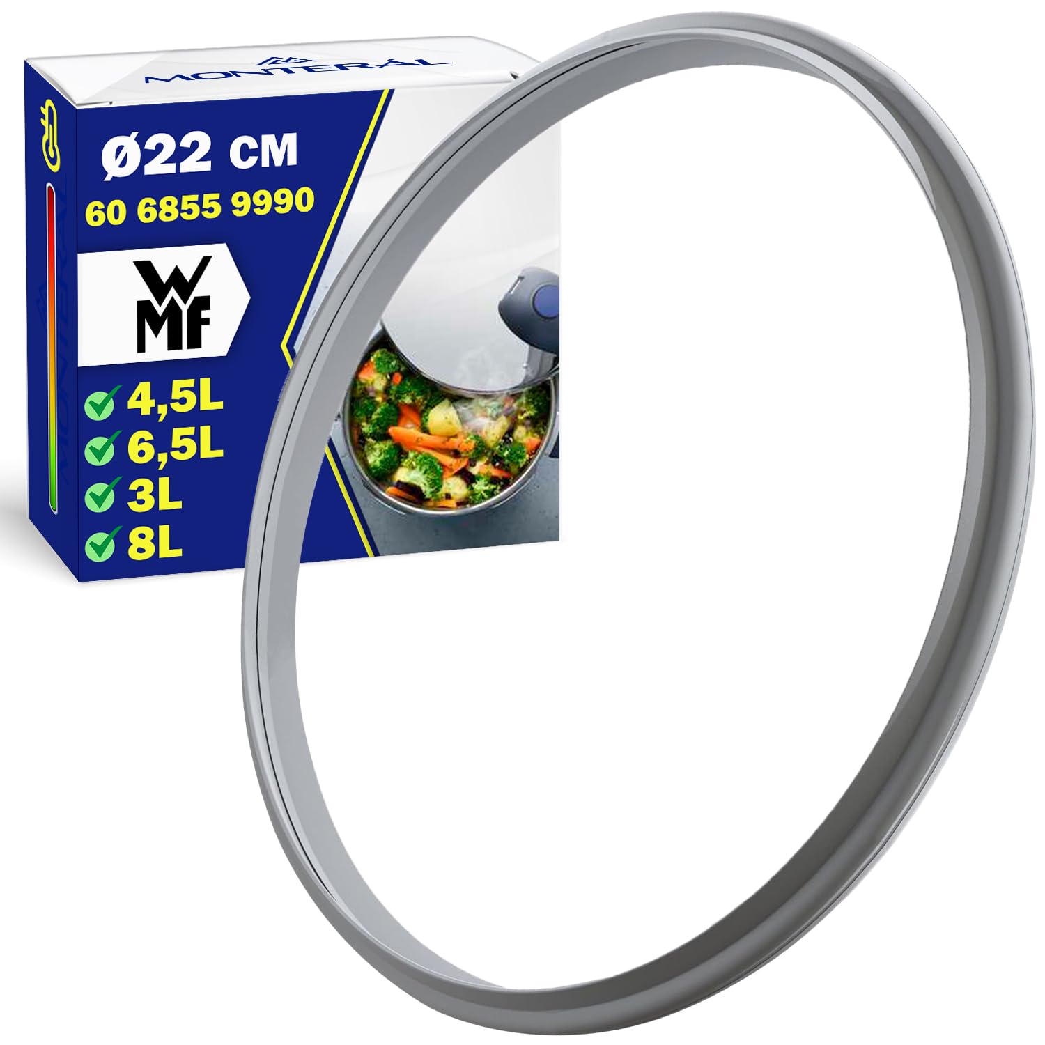 Rubber Sealing Ring for Pressure Cooker with Diameter Ø 22 cm with the Original Code 60 6855 9990 6068559990 for WMF - Warranty 10 Years - MONTERAL