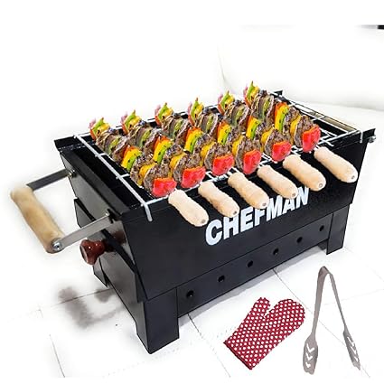 Chefman Portable Picnic Charcoal Barbeque Grill with 6 Skewers, 1Grill, 1 Glove & 1 Tong