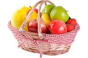 Vintiquewise(TM Oval Willow Basket with Red White Plaid Lining and Handles