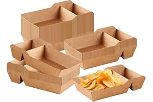 Bicuces 50 Pcs Paper Food Boats Kraft Paper Food Trays Food Serving Trays 2 Compartment Disposable Kraft Nacho Boat Tray Take