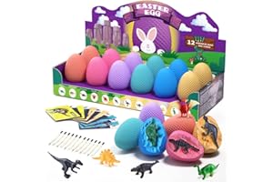 Bigear Dino Eggs Dig Kit Activity - 12 Colorful Easter Basket Stuffers with 12 Unique Dinosaurs - Dinosaur Eggs Excavation Science STEM Toy for Boys & Girls, Great Birthday/Easter/Classroom Gifts