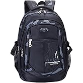 AM SeaBlue Backpack Boys Elementary School Bookbag Durable Heavy Duty Student Teenage Sturdy Kids Travel Waterproof Big (Black) Large