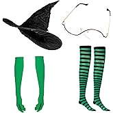 DSKOBT Witch Hat Costume Accessories Glasses Green Gloves Striped Stockings Adult Halloween Movie Cosplay for Party