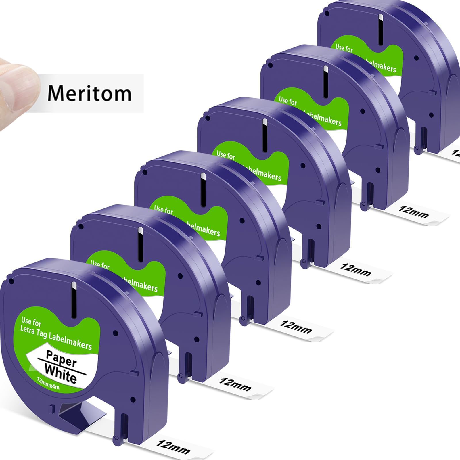 6X Compatible with Dymo Letratag Refills White Tape, 91200 12mm x 4m, Replacement for Dymo Label Tape Printer LT-100H LT-100T XR 200B XM Label Makers, Black on White