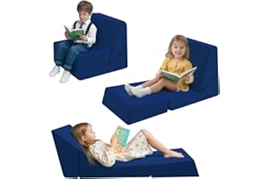MeMoreCool Lounge Chair Foldable Floor Lounger, Toddler Couch Fold Out Couch Bed, 3-in-1 Folding Children Chair Bed, Pull Out Recliner for Toddlers 1-3, Navy