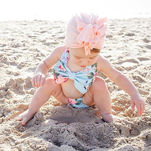 2Pcs Baby Girls Halter Bowknot Tube Top+Floral Short Bottoms Bikini Bathing Suit Swinwear (Floral, 12-18Months) - Thumbnail 2