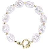 HETICA Baroque Pearl Bracelet for Women Irregular White Pearls Gold Bracelet Jewelry Gift