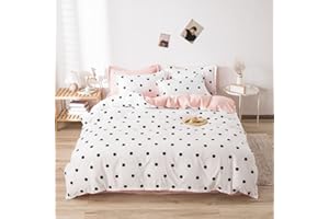 FEELYOU Polka Dots Duvet Cover Cute Kawaii Polka Dots Bedding Set Black and White Comforter Cover for Boys Girls Children Teens Bedroom Decor Minimalist Style Bedspread Cover Full Size with 2 Pillow Case