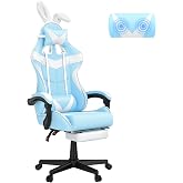 Soontrans Light Blue Gaming Chair with Footrest,Lovely Cute Bunny Computer Gamer Chair,Kawaii Desk Chair for Granddaughter,Sister,Girlfriend,Wife and Love