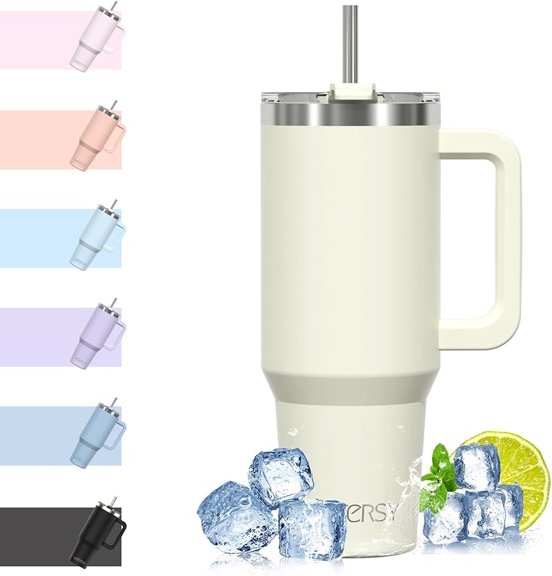 WATERSY 1182ml Travel Mug Stainless Steel Vacuum Insulated Cream White