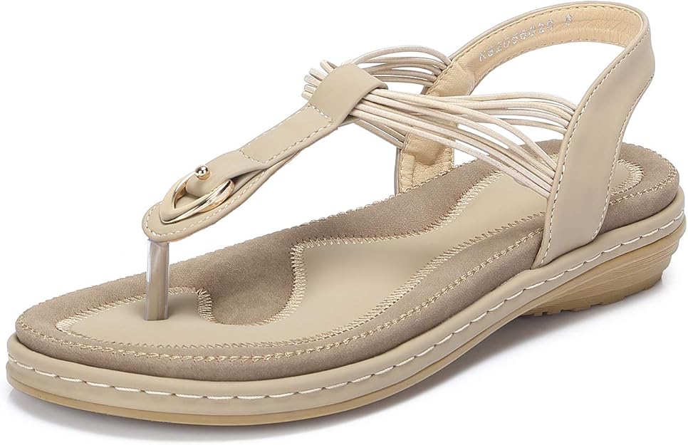 Amazon.com | CAMEL CROWN Women's Comfortable T Straps Thong Sandals Strappy Flat Sandals Summer 