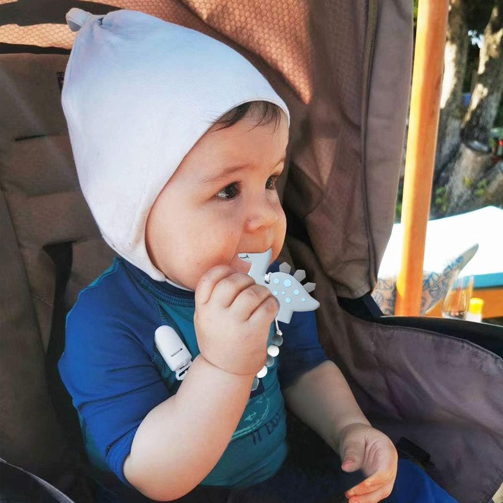 Baby Dinosaur Teething Toys, BPA Free Food Grade Silicone Teether with Pacifier Clip, Highly Effective Pain Relief for Boy and Girl, Freezer Safe Teething Egg (Gray) : Baby