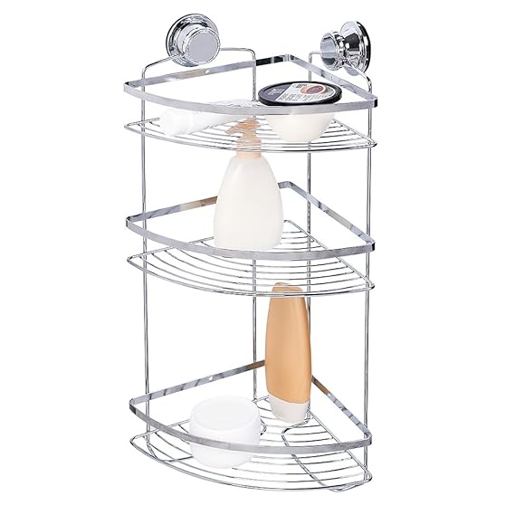 Tatkraft Gunter Dusche Eckregal 3 Ablagen Saugnapf Rostfrei Chrom Ohne Bohren 30.5X22X55 cm