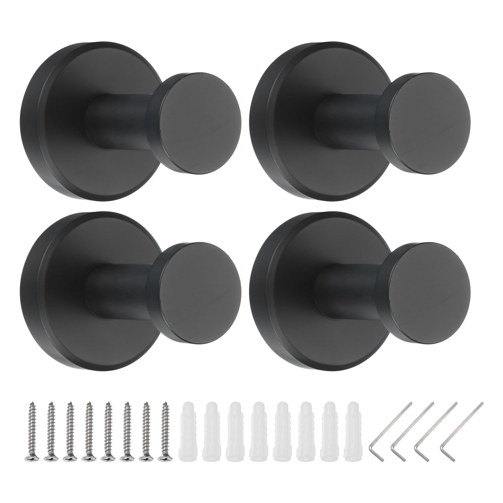 PATIKIL Towel Hooks for Hanging, 4Pack 304 Stainless Steel Round Wall Mounted Hanger Holder, with Tools for Bathroom, Bedroom, Dormitory, Hang Towel, Clothes, Coat, Robe, Hat, Matte Black