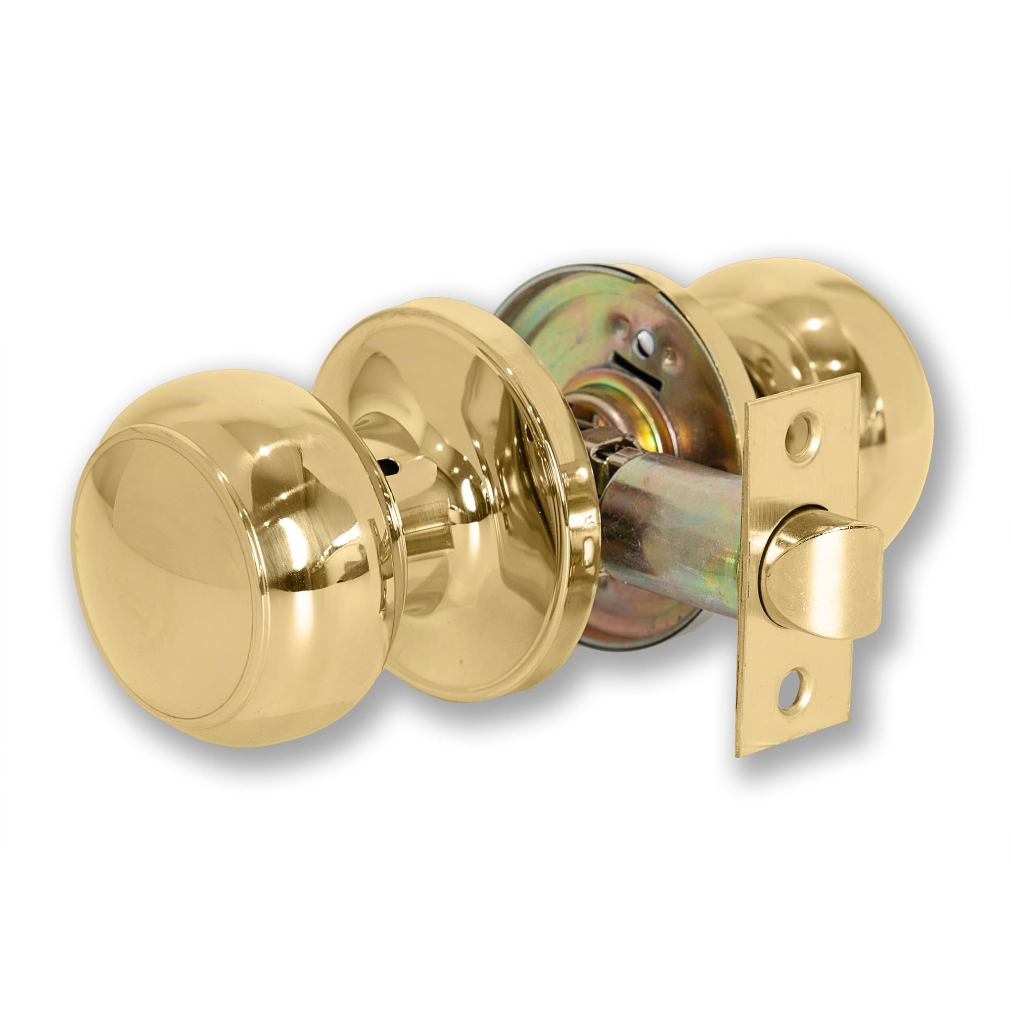 XFORT Bello Passage Knob Set Polished Brass, Door Knob for Internal Wooden Doors, Complete Set with Tubular Latch