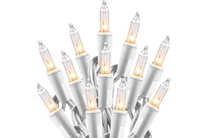 Minetom Clear Christmas Lights Set 100 Count 25 Feet Incandescent Bulb Mini String Lights for Indoor Christmas Tree Garland Birthday Wedding Party Festival Decoration, White Wire