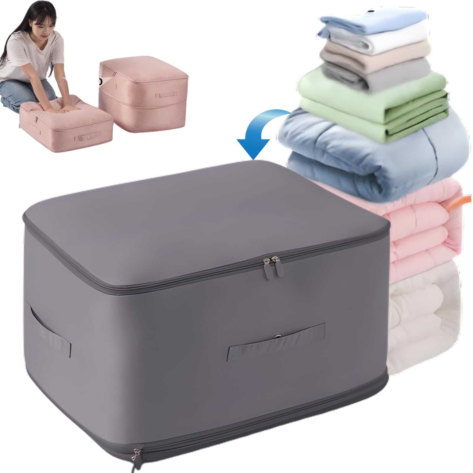 2-Pack Self-Compression Storage Bags For Blankets & Comforters - Space-Saving Travel Organizers, Large Size (52x42x30 Cm) - View #5