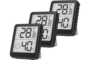CANISFLAX Digital Hygrometer Indoor Thermometer Fast Refresh Accurate Temperature and Humidity Monitor for Home, Baby Room, Office, Greenhouse, and More (Black, 3 Pack)