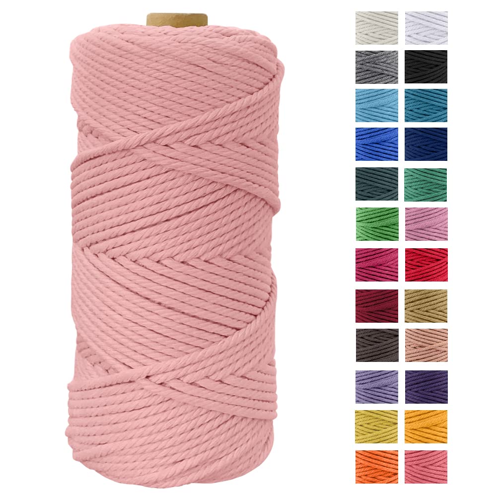 Macrame Cord 109 Yards, JeogYong Thick Natural Cotton Yarn Thread, 4-Strand Twisted Spool Twine String Rope DIY Crafts, Wall Hangings, Plant Hangers, Home Decor(Flesh Pink), 4mm x 100m (a220-FT)