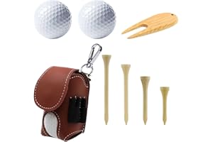 Leather Golf Ball Holder Waist Pouch, Holds 2 Balls, 4 Tees with G.R. Fork, Magnetic Closure, Belt Loop & Carabiner, Durable 