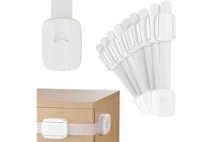 PUREVACY Child Safety Locks. White 16 Pack Polyethylene & ABS Plastic Baby Safety Locks. Adjustable Baby Proof Cabinet Locks.