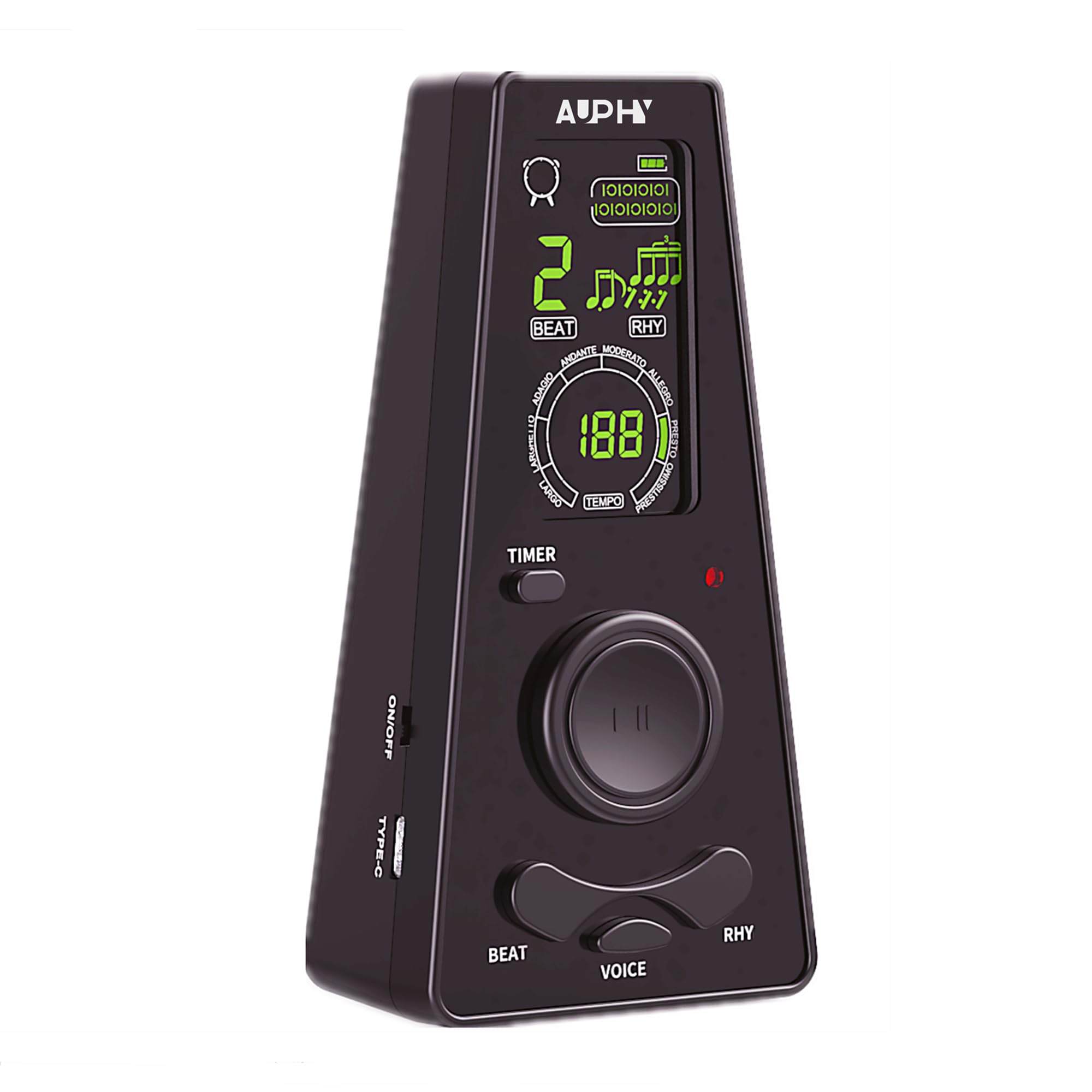 S200 AUPHY Digital Metronome for Piano Guitar Violin Cello Ukulele etc,Human Voice Counting/Timer Function & Rotary Tempo Knob,Delivers Precise Beat & Multiple Rhythm Patterns,Battery Operated,Black