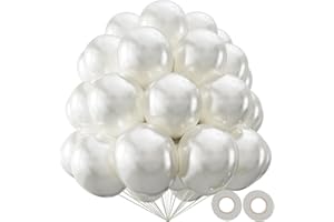 KAWKALSH Pearl White Balloon 110pcs, 12 Inch Thickened Latex Party Balloons Helium Bright Color for Birthday Baby Shower Wedding Party Supplies Arch Garland Decoration