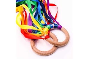 TANOFAR Montessori Hand Kite | Baby Sensory Ribbon Toy | Waldorf Wooden Toys for Toddlers | Rainbow Design