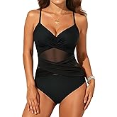 Women’s Mesh One Piece Swimsuits - Tummy Control Cutout Bathing Suit Push Up Slimming Swimwear 2025