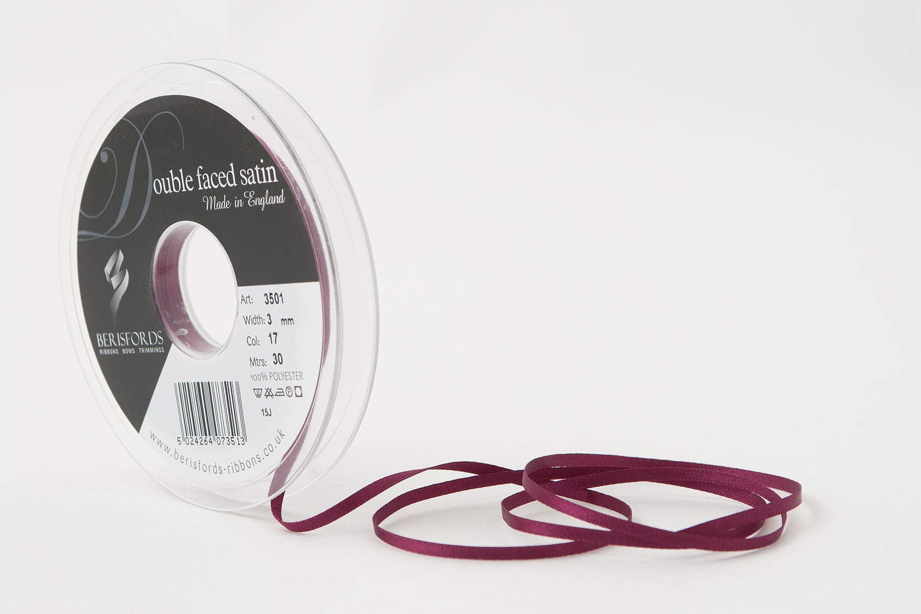 Berisfords Double FACE Poly Satin Ribbon, Wine, 10.5x10.5x1.3 cm — image 1