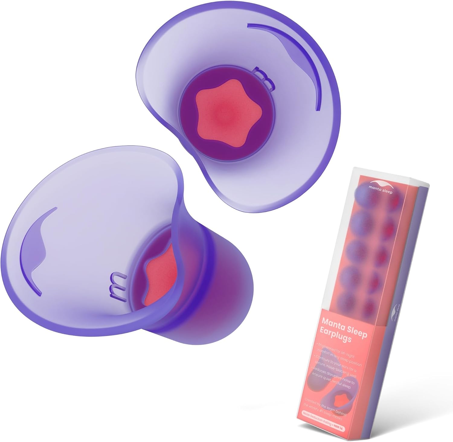 Manta Sleep Earplugs – Engineered for Maximum Side-Sleep Comfort, Reusable Ear Plugs for Noise Reduction, Includes 5 Sizes for a Perfect Fit, Stays in Place All Night