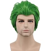 karlery Adult Men Short Straight Green Wig Halloween Cosplay Wig Anime Costume Wig