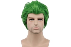 karlery Men Short Straight Green Wig Halloween Cosplay Wig Anime Costume Wig