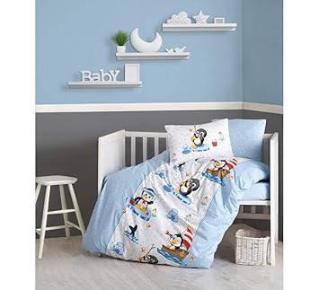Amazon Com 100 Cotton Baby Bedding Penguin Themed Snowflakes Duvet Cover Set Crib Bedding For Baby Boys Blue Baby