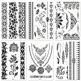 DaLin 6 Sheets Henna Temporary Tattoos Stickers Lace Tattoos for Girls Women Wedding Necklace Bracelets Patterns Black Tattoo