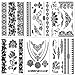 DaLin 6 Sheets Henna Temporary Tattoos Stickers Lace Tattoos for Girls Women Wedding Necklace Bracelets Patterns Black Tattoo