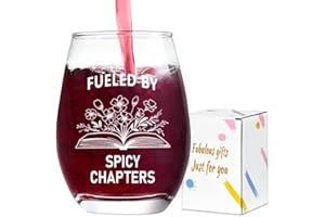 Lamyba Book Lovers Gifts for Women Fueled by Spicy Chapters 15oz Wine Glass Funny Bookish Gifts for Readers, Dark Romance Boo