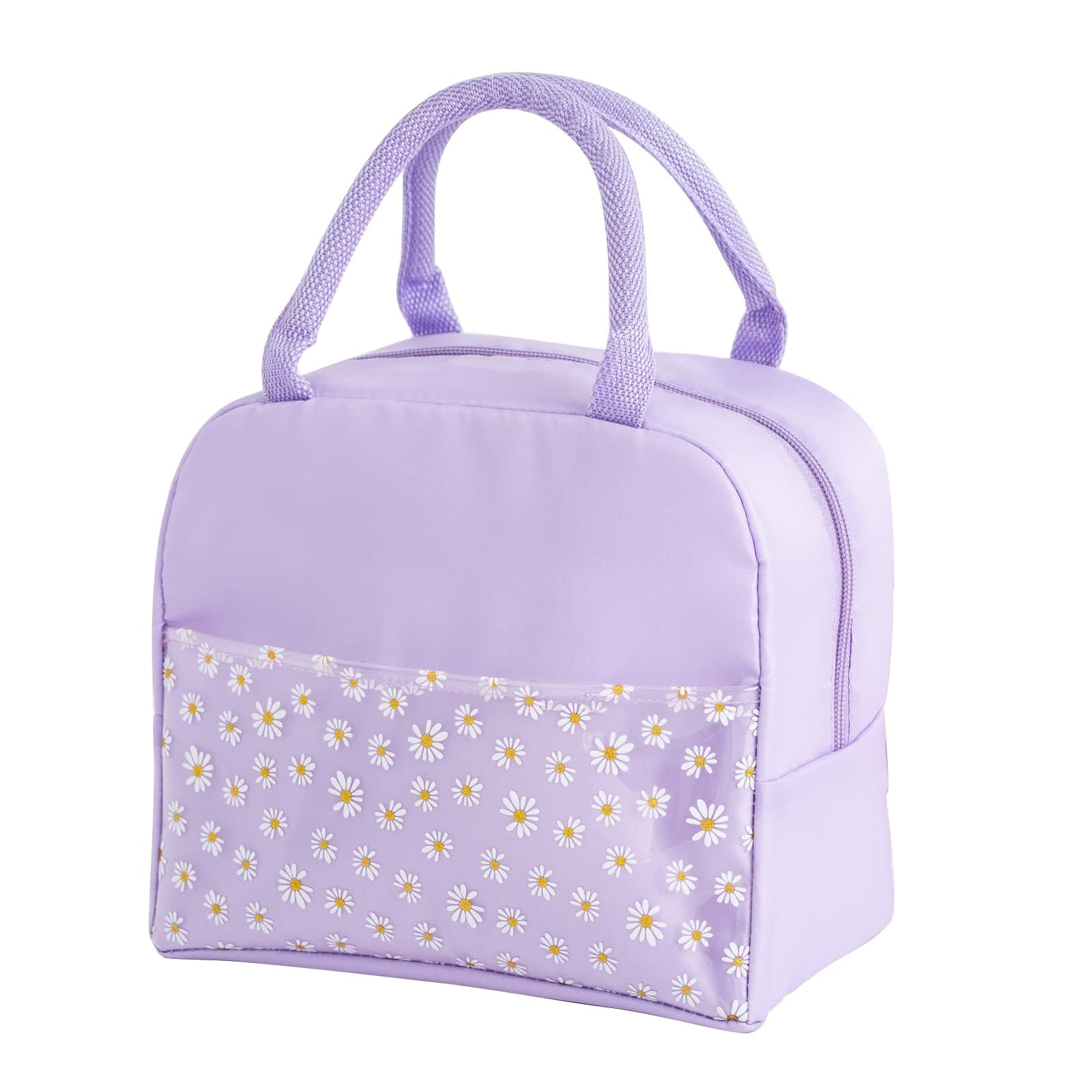 Elionless Insulated Lunch Bag, Portable Thermal Lunch Bags Cooler Bag Lunch Box Organizer Tote Bag for Women Adults Kids Girls Work School Picnic Camping Travel (Daisy Purple)