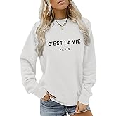 Lytiarul C'est La Vie Paris Sweatshirt For Women Oversized Graphic Crewneck Hoodie Casual Long Sleeve Shirt Pullover Tops