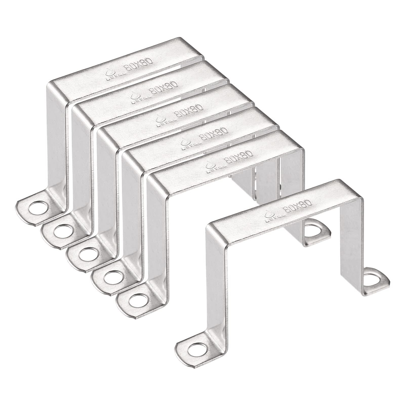 TA-VIGOR 6Pcs U Shaped Connector Bracket, 80mm x 80mm Stainless Steel Bracket Stainless Steel Pipe Clamp, Heavy Duty Conduit Clamps for Door Closed Bar Holder Strut, Pipe Tube Wire Fixing